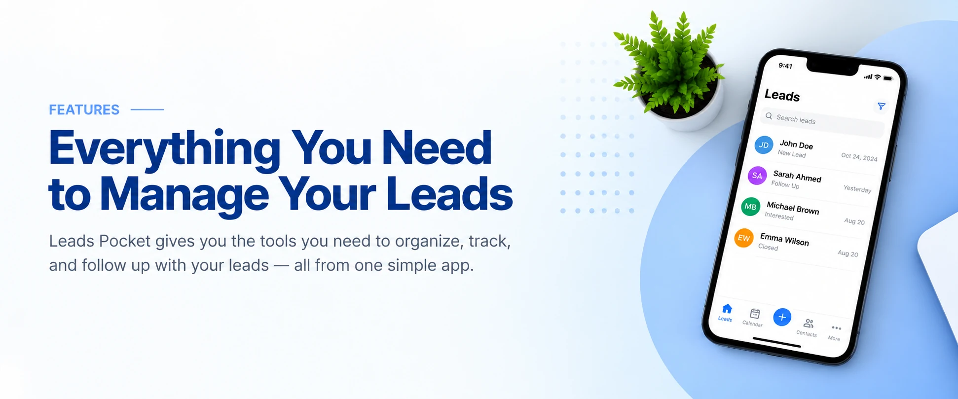 LeadsPocket the best lead management app interface showing organized leads on a smartphone